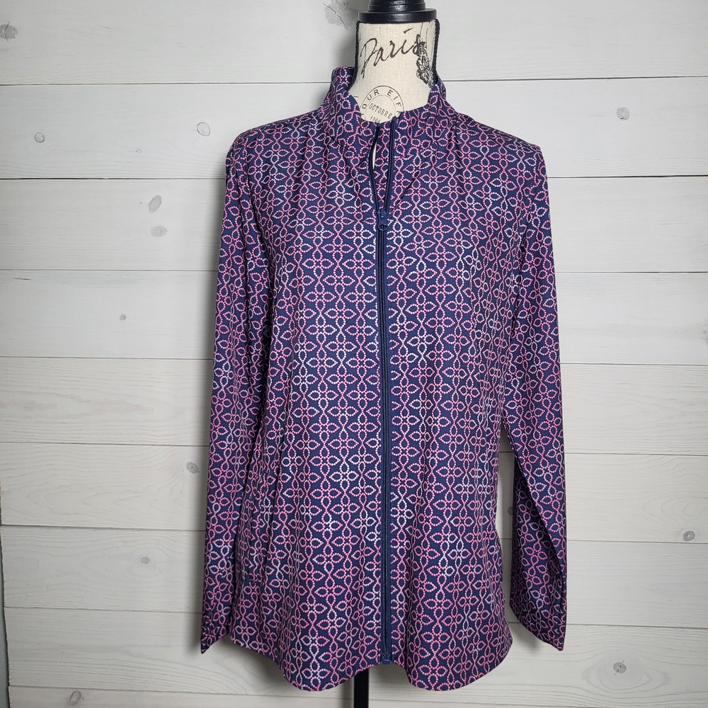 Croft & Barrow Jacket Geometric Print Zip Up Shirt Casual Lightweight